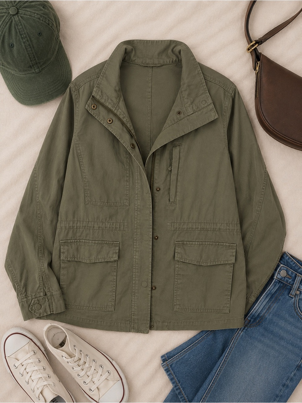 Kensie Jeans Olive Utility Jacket Military Cargo Safari Women’s Size Medium
